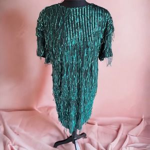 ZARA SEQUIN EMERALD GREEN PARTY DRESS XS